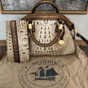 Brahmin Tan and Gold Satchel with Wallet and Dust Bag set
